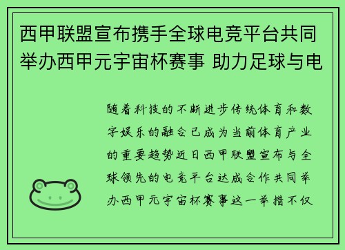 西甲联盟宣布携手全球电竞平台共同举办西甲元宇宙杯赛事 助力足球与电竞跨界融合